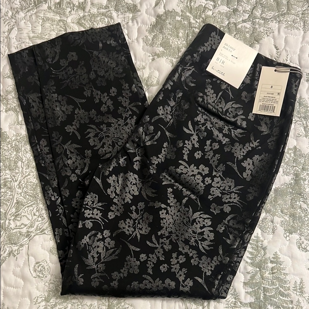 Floral Black Ankle Pants